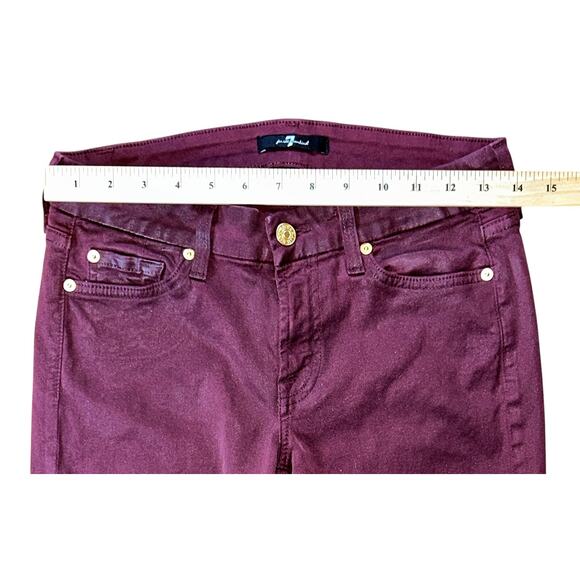 7 For All Mankind Low-Rise Burgundy Skinny Jeans Women's 27X30 - Picture 2 of 7